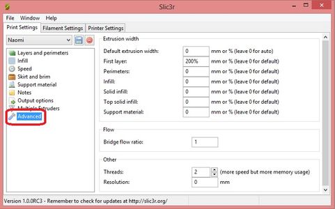 Slicer Config > Print Settings > Advanced