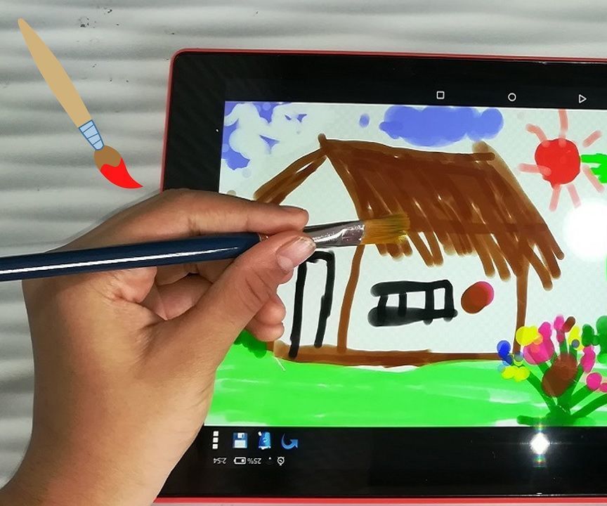 How to paint useing ordinary paint brush and water to draw on Tablet or Mobile phone