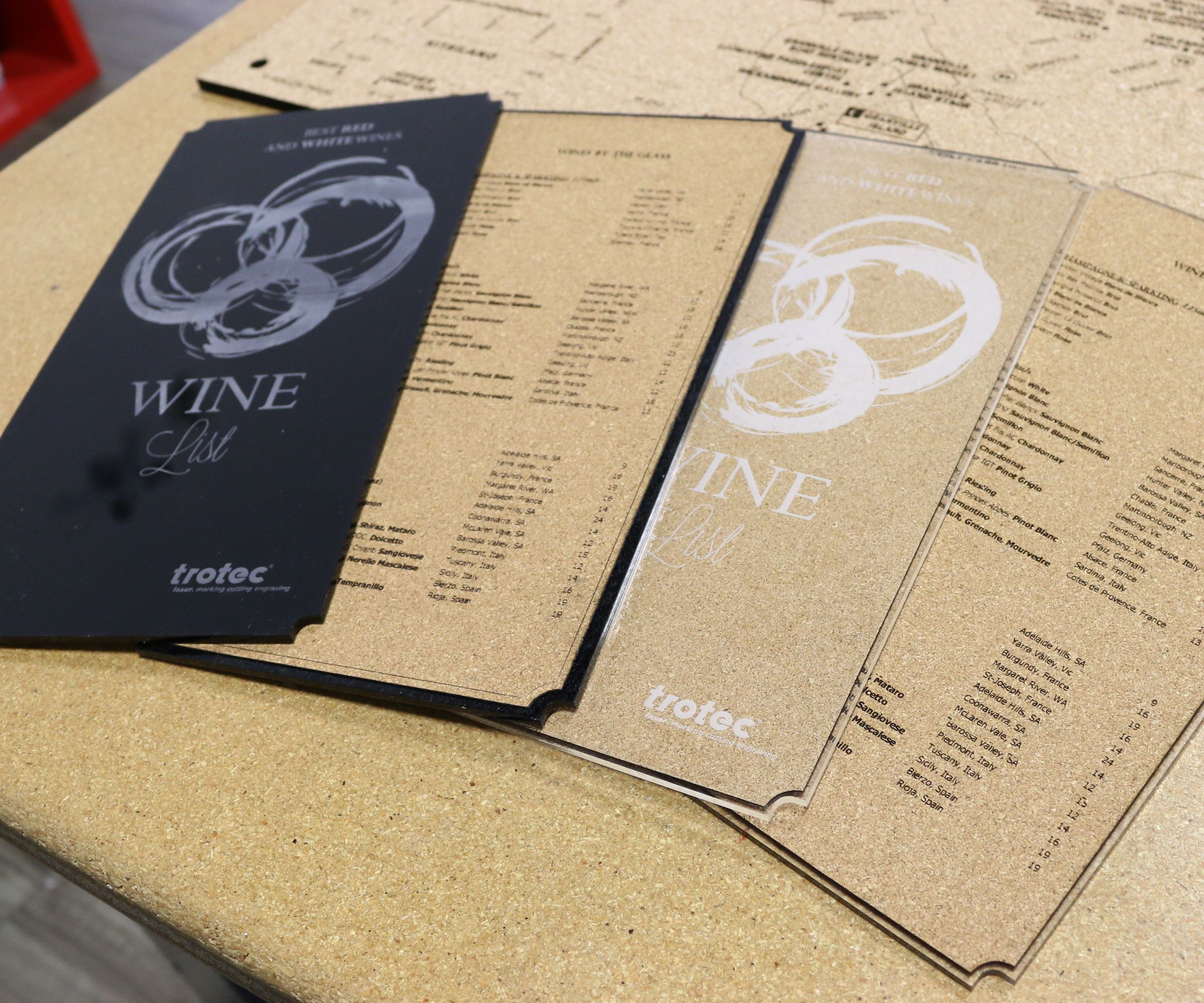 Cork and Acrylic Wine List 