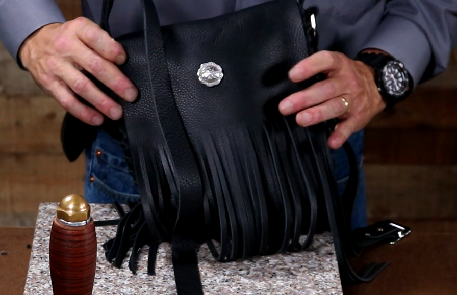 Leather top fringe purse