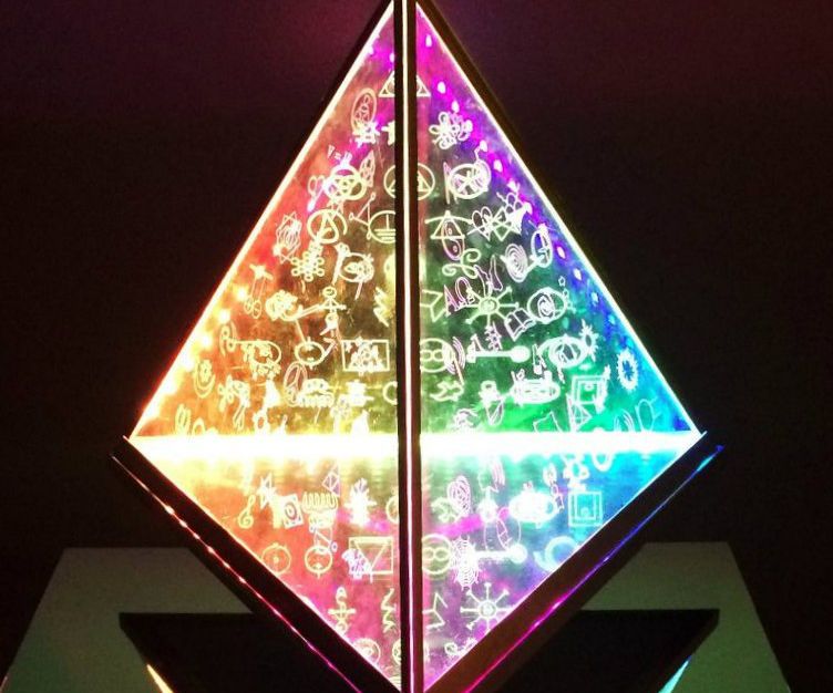 Floating Pyramid Lamp With 108 Spiritual Symbols