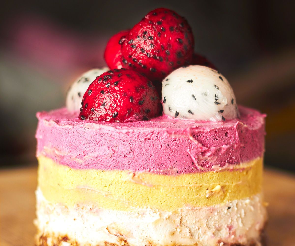 Raw Triple Layer Mango Dragonfruit Cake