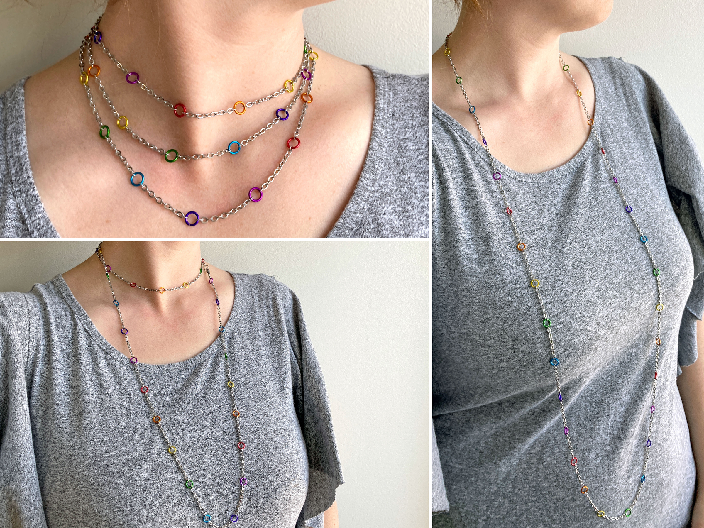 Long Wrap Chain and Rainbow Jump Ring Necklace