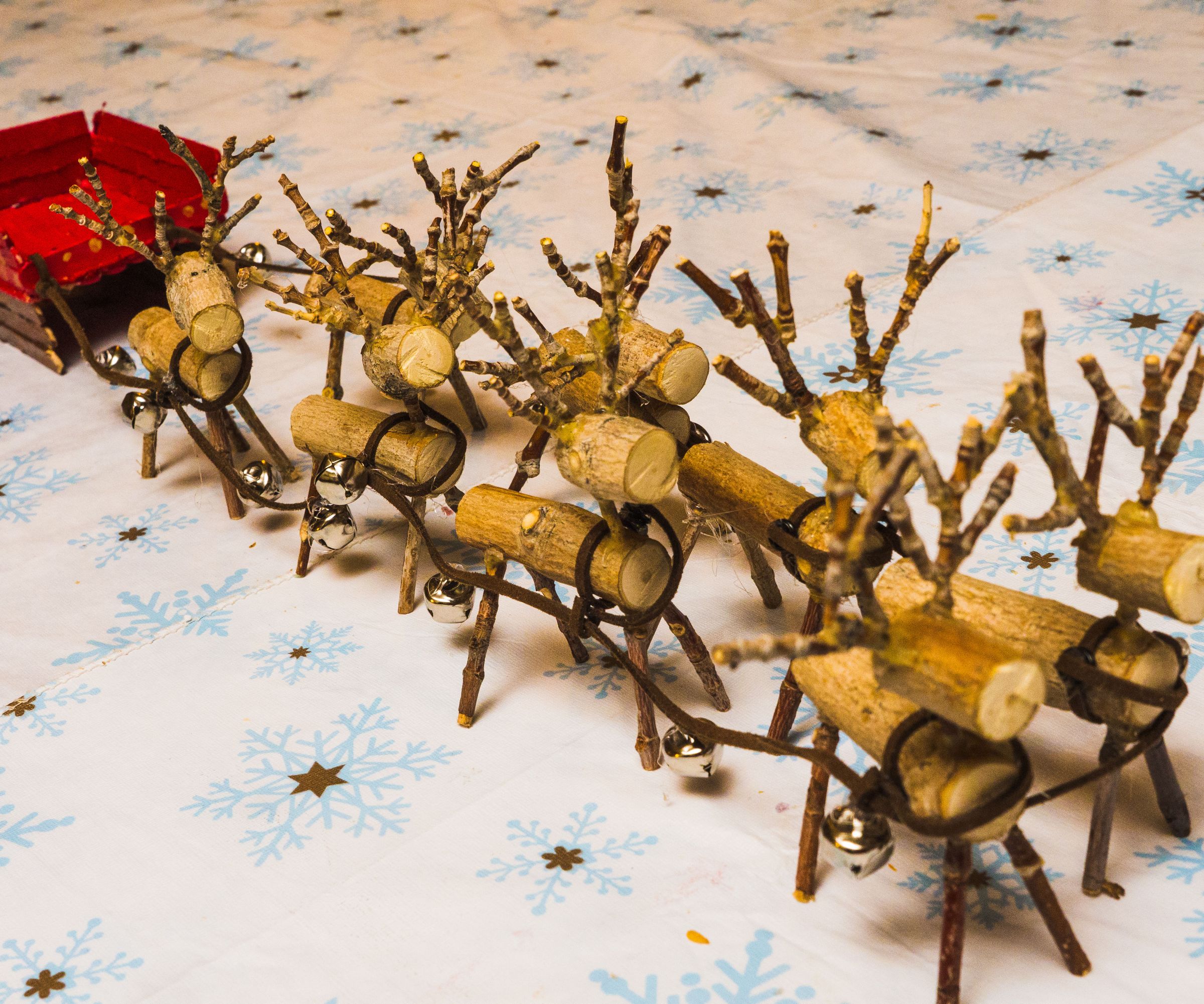 Miniature Wooden Reindeer and Sleigh