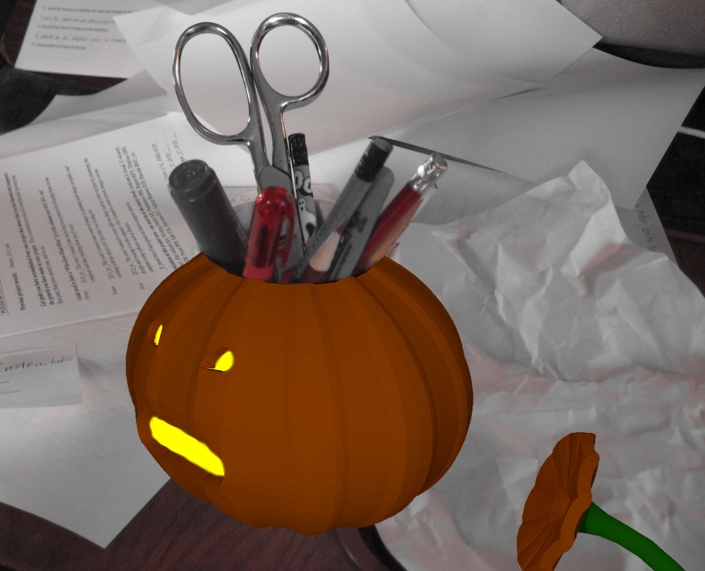 3D Printable Jack-O'Lantern Pencil Holder, Blender