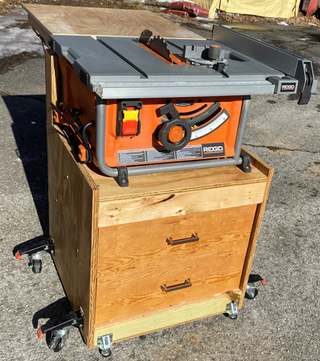 Mobile Table Saw Stand With Storage Drawers and Folding Outfeed