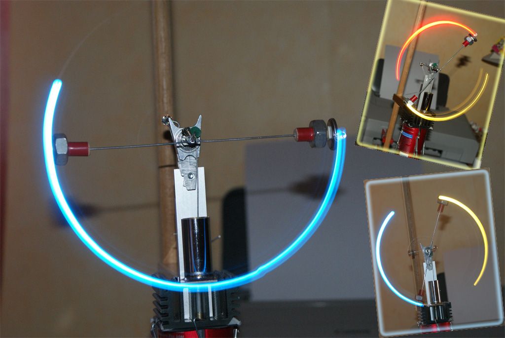 Rotating LED throwies driven by a Stirlingengine (eVoltis Stirlingmachine)
