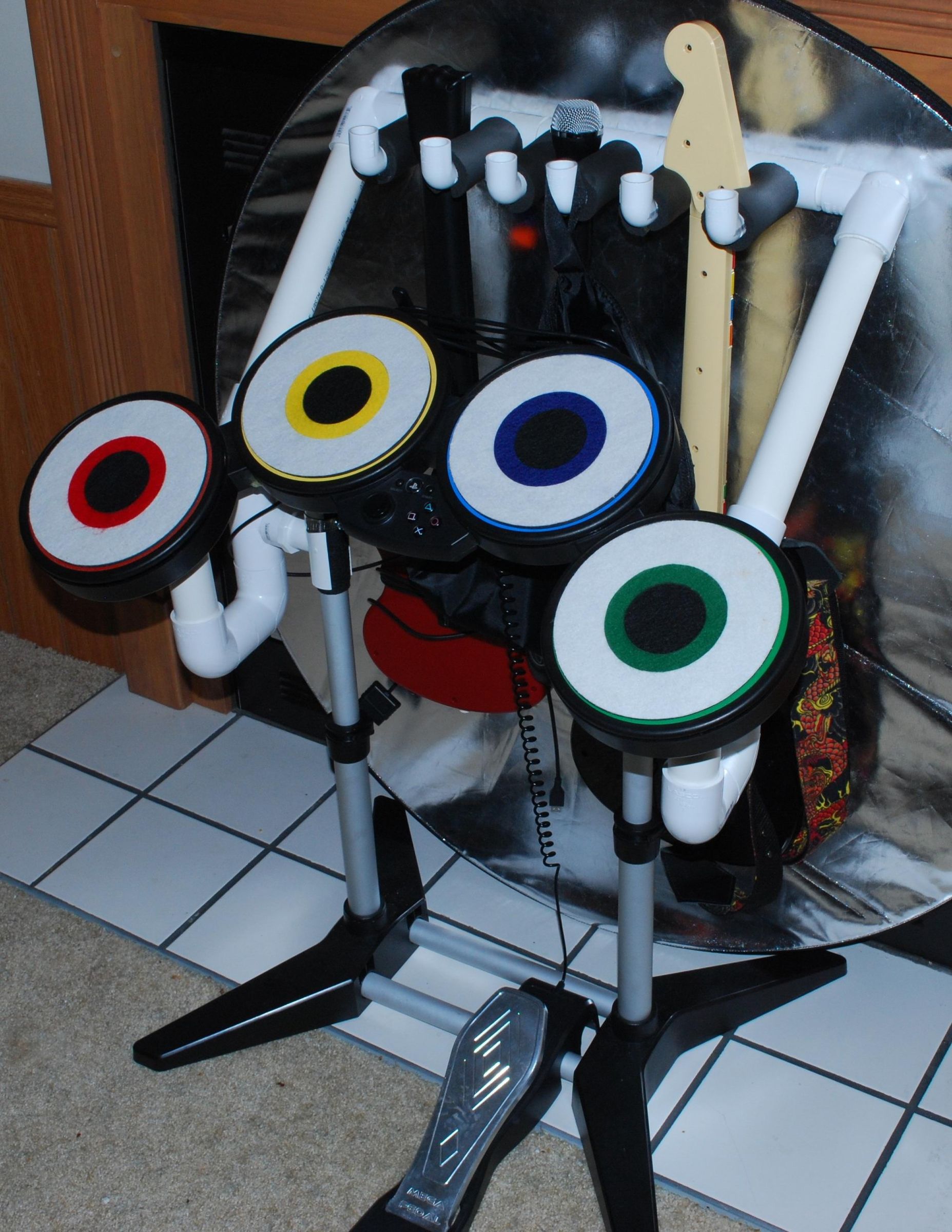 Rock Band Guitar Stand With Optional Built in Drum Supports 16 Steps