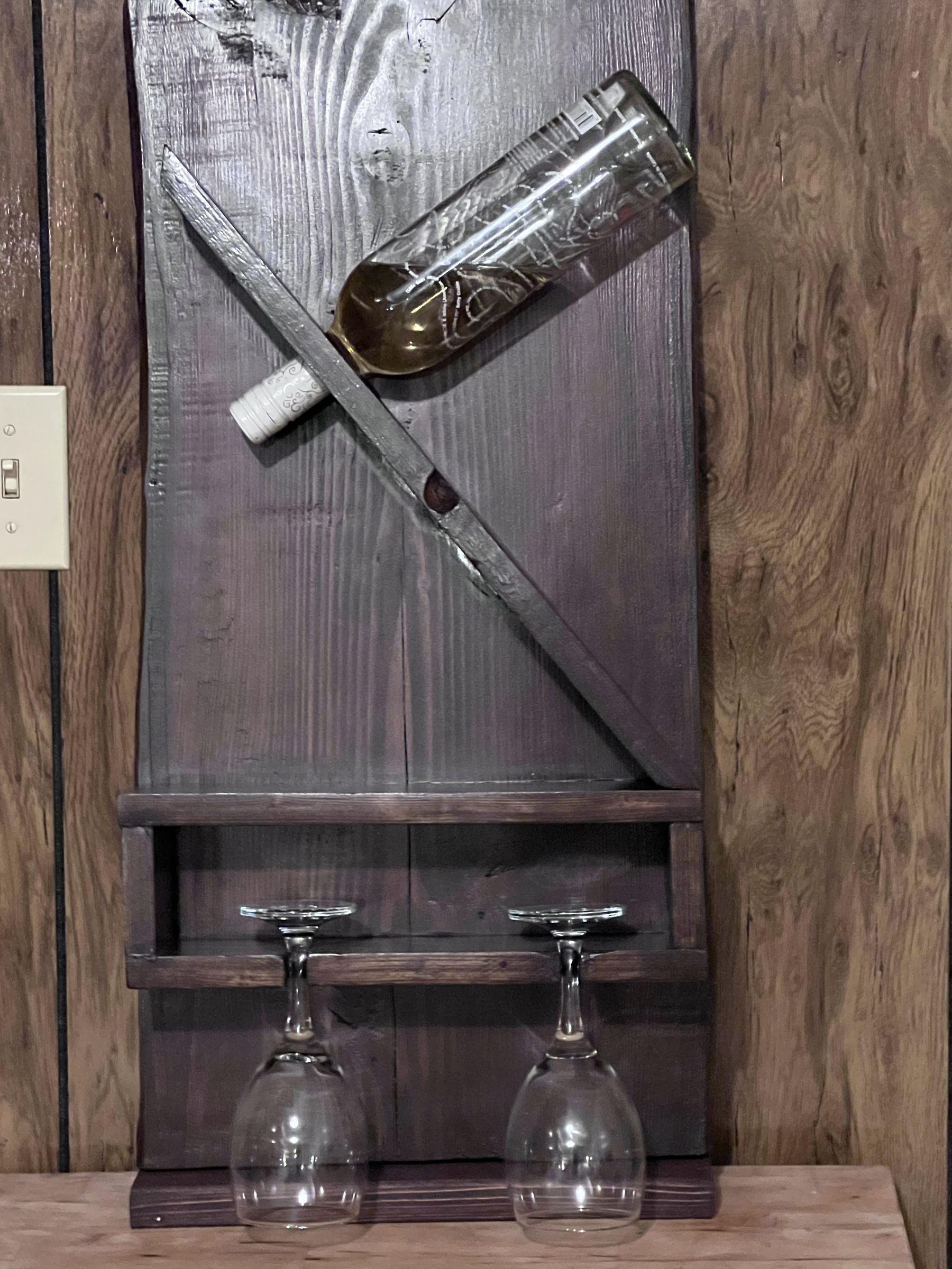 Wine Rack for a Bottle and 2 Cups Out of Pallet