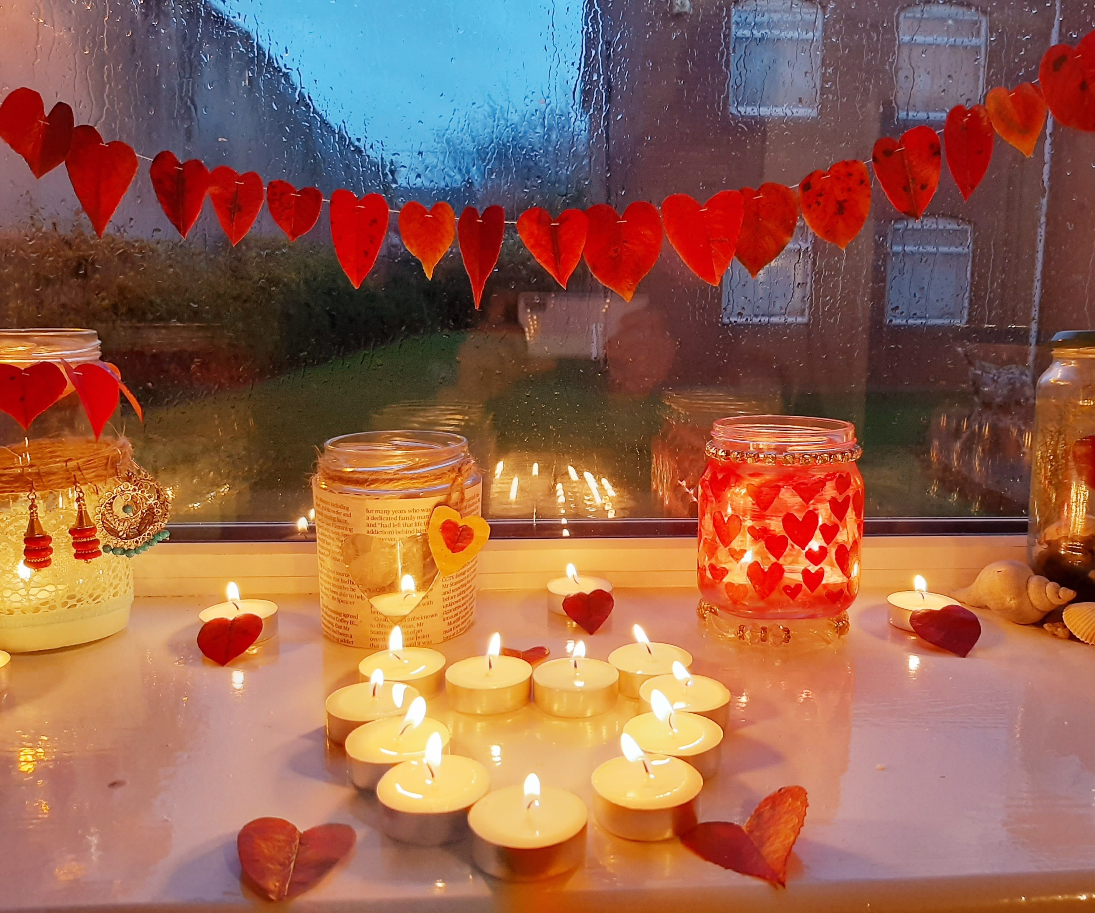 Beautiful Corner With Glass Jar and Leaves