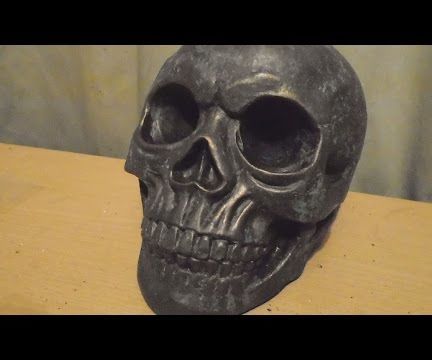 Reactive Bronze Metallic Paint With Green Patina - Concrete Skull Cast 