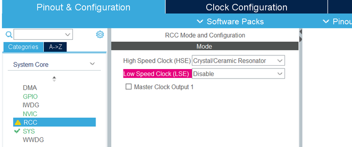 Pinout & Clock Configuration
