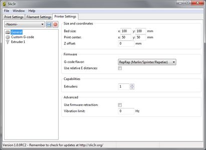 Slic3r (Printer Settings) - "General"