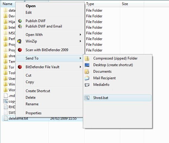 Secure shred individual files using send to with ccleaner