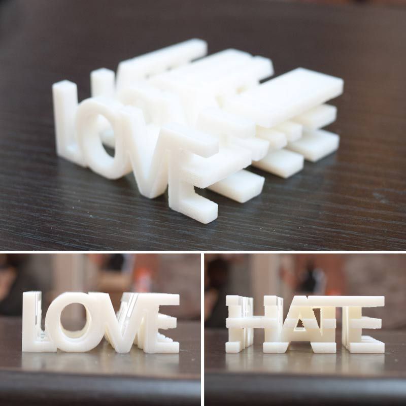 Love and Hate 3D Printed Word Blocks
