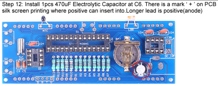 Install 1pcs 470uF Electrolytic Capacitor at C6