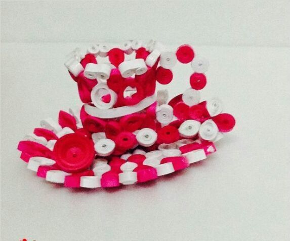 QUILLED CUP,SAUCER AND SPOON