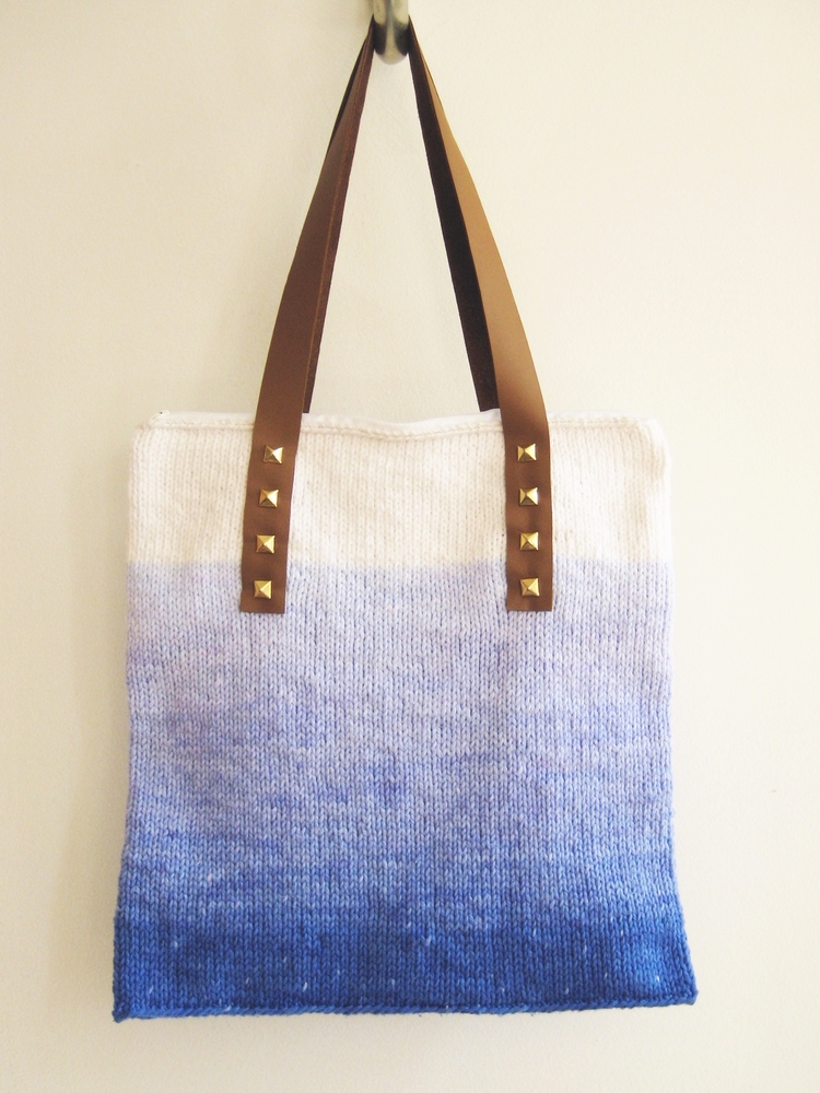 Ombre Dyed Yarn and Studded Leather Handle Knit Carry-All