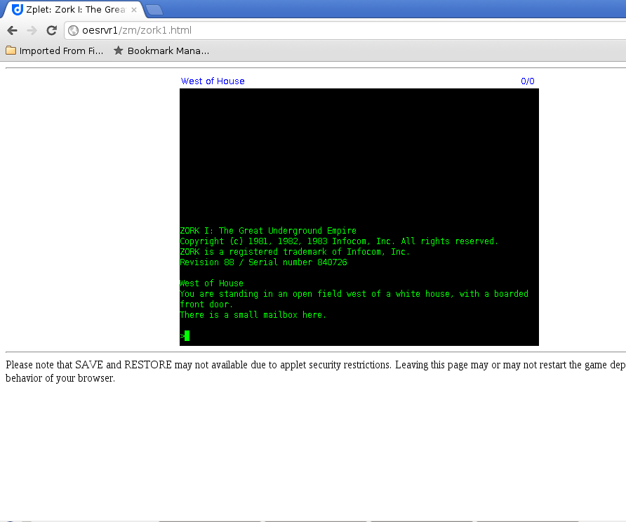 Installing Zork and the Zmachine on Your Web Server.