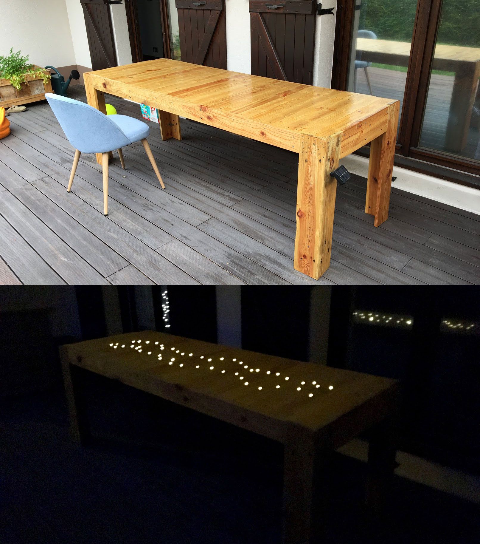 Pallet Dining Table With Solar Lights - Image 1
