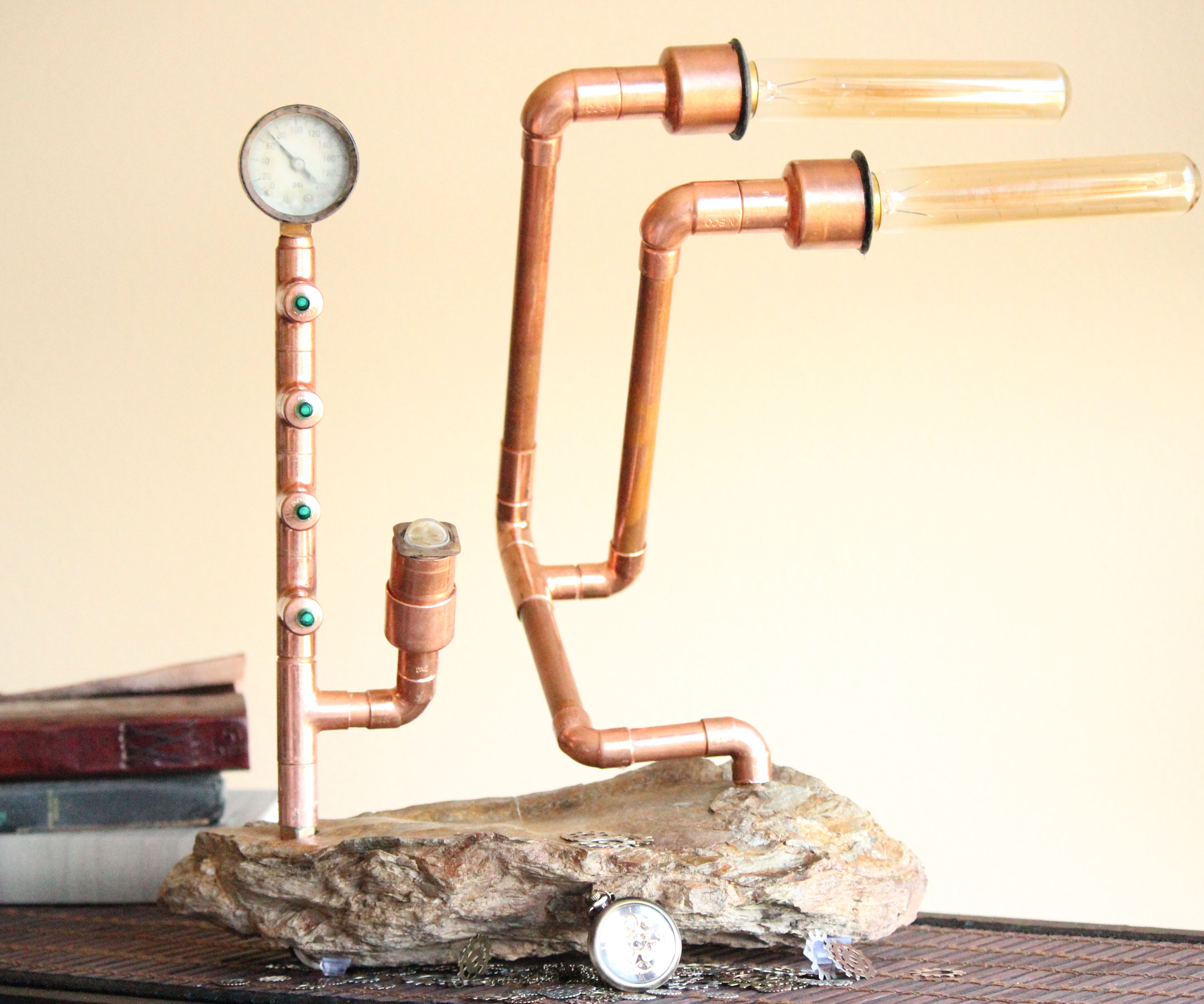 Steampunk Copper Lamp With Rock Base