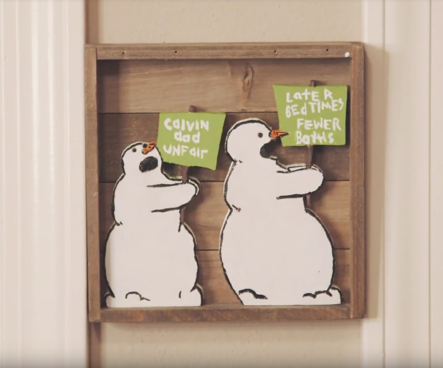 Wood Calvin and Hobbes Snowmen