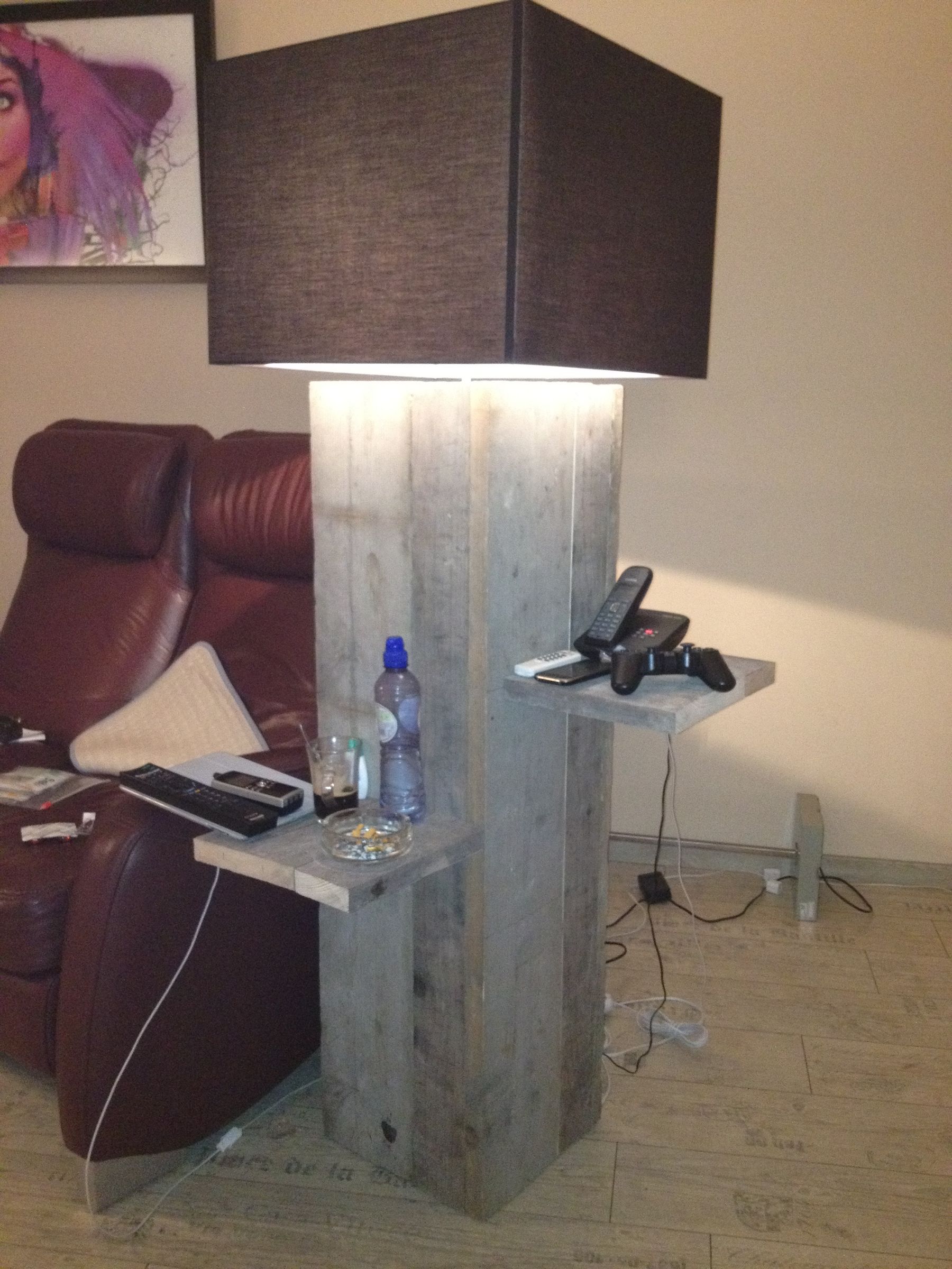 Indoor/outdoor Lamp With Side Table Made Out of Wharf Wood