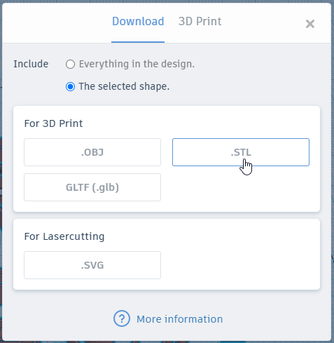 A 3D model being exported and prepared for slicing and printing