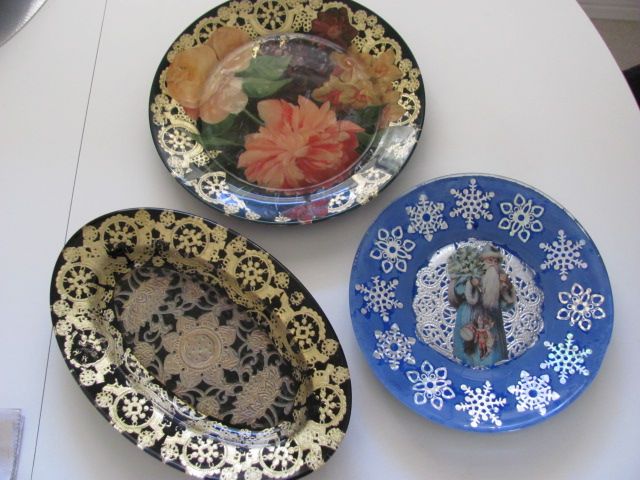 Reverse decoupage glass plate