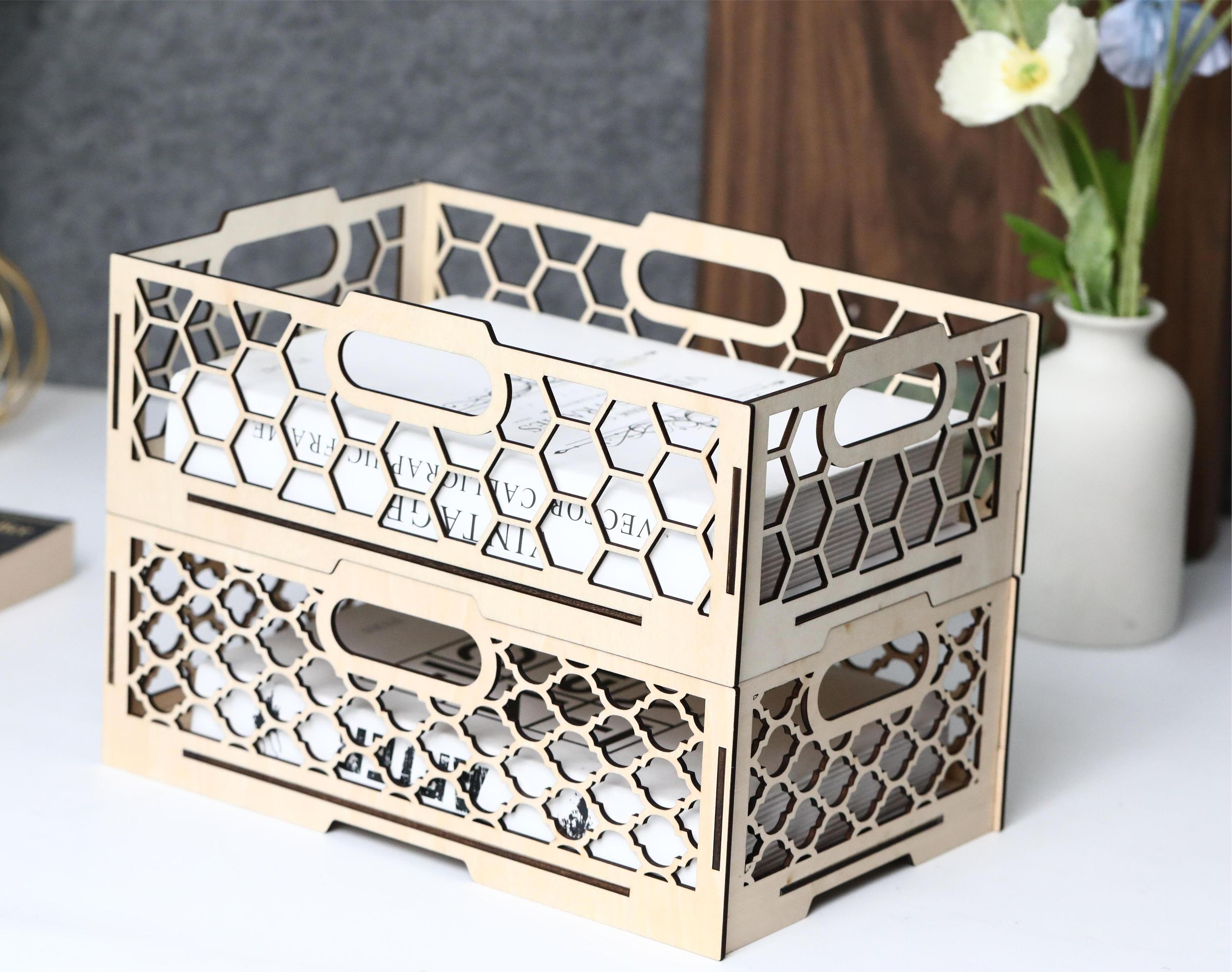 Wooden Stackable Storage Box | Laser Cut，Wood