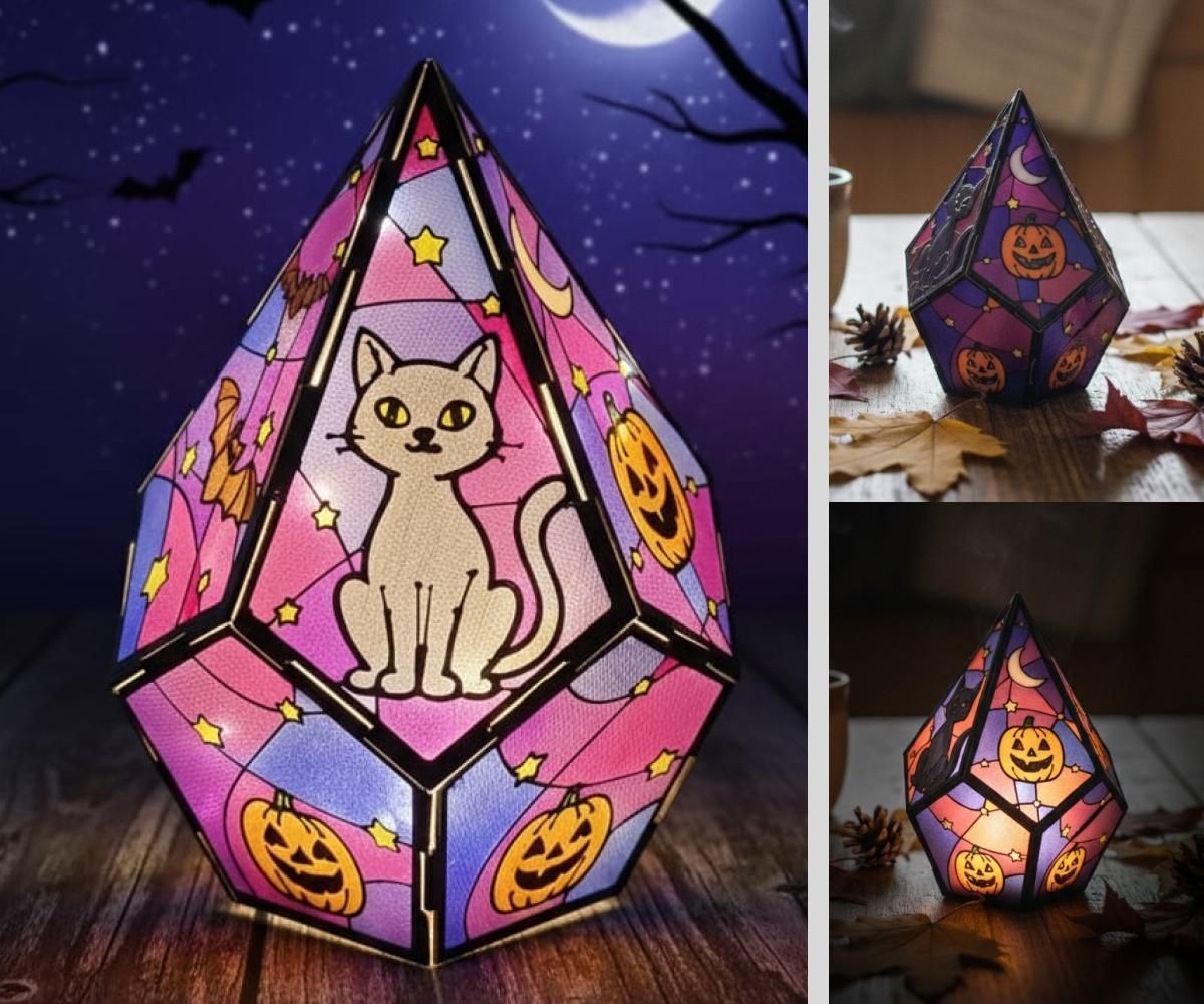 🎃 Stained Glass Halloween Lantern (3D Printed & Resin)