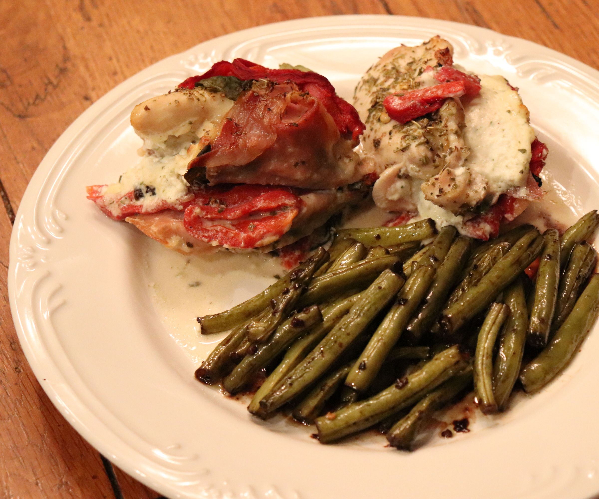 Prosciutto-stuffed Chicken and Balsamic Green Beans