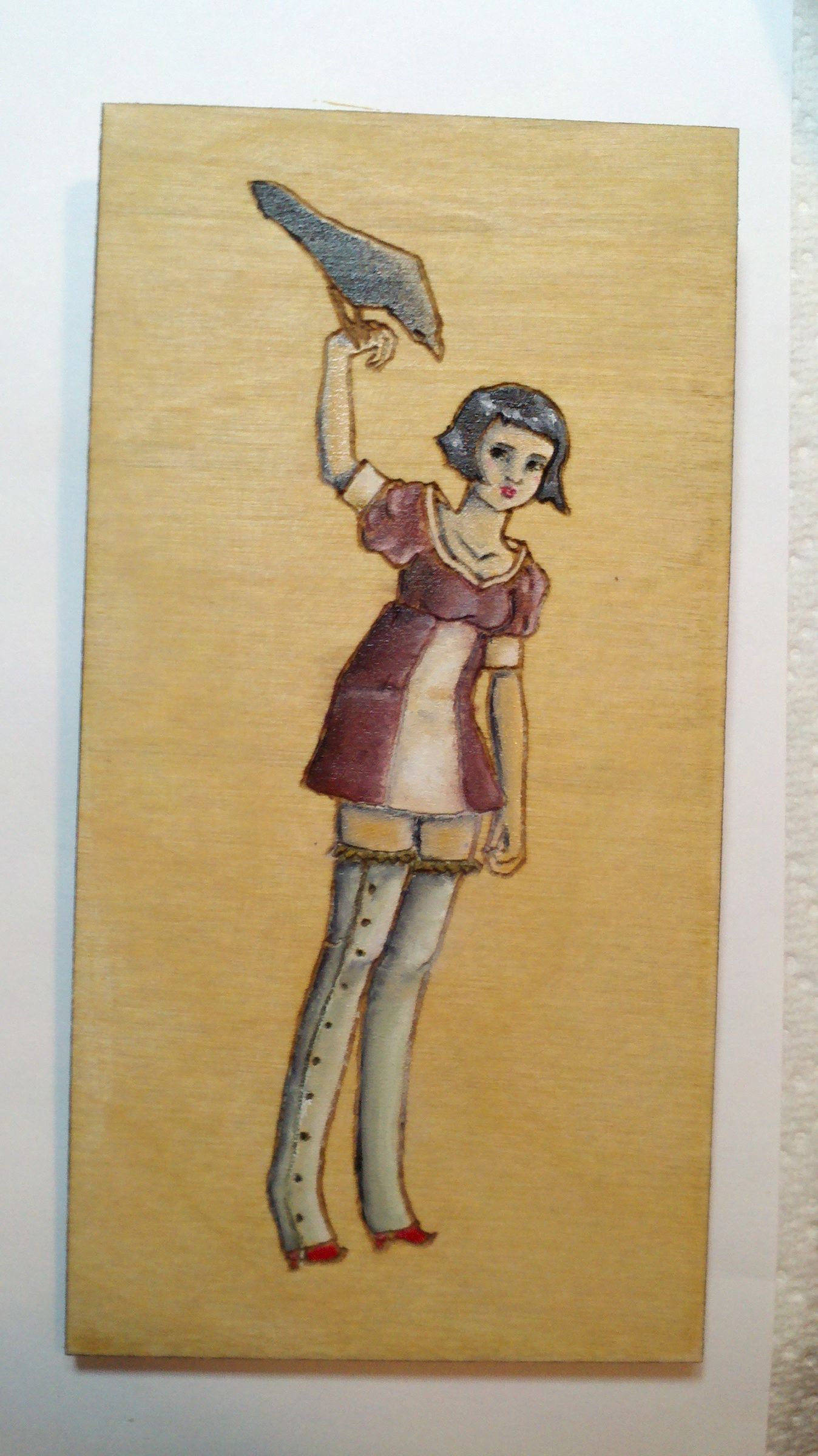 Laser Cut Wood + Oil Painting (inspired by Audrey Kawasaki)