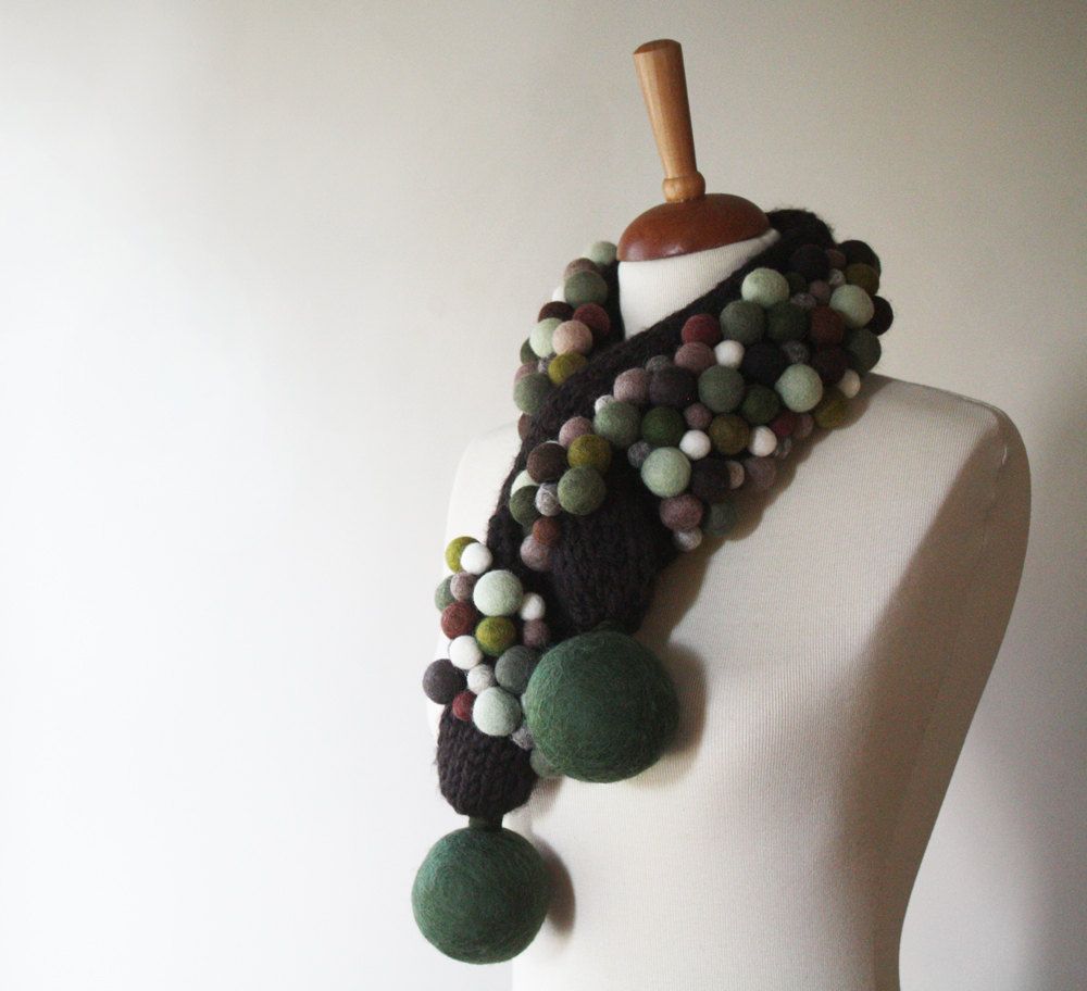 Felted Scarf, Knitted Freeform Scarf, Brown, Khaki, Almond, Bone