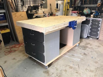 Rolling Workshop Workbench From Recycled Cabinets