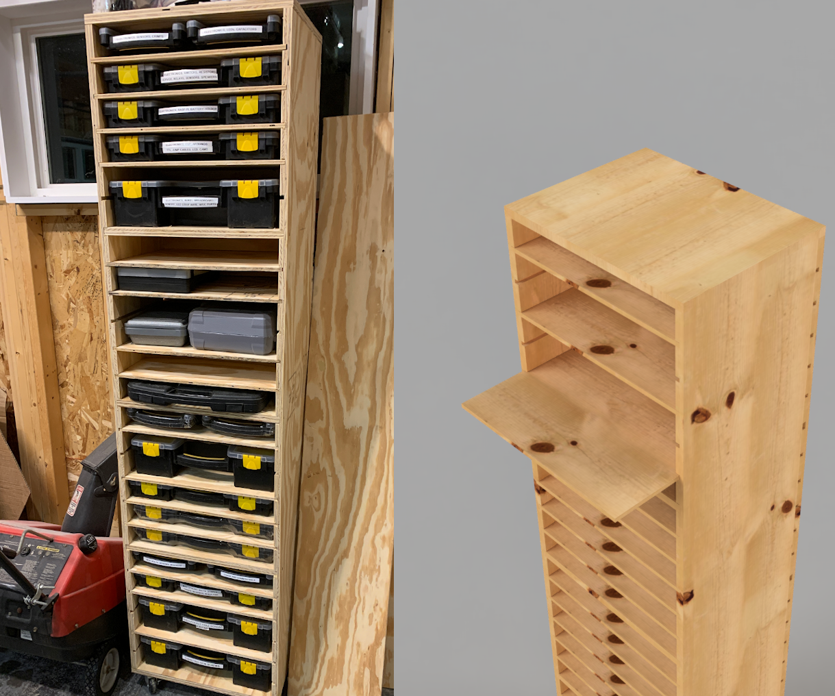 Adjustable Shelving for Part Bin Organizers