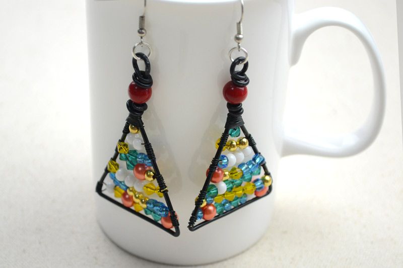 Handmade Triangle Earrings With Beads and Wires