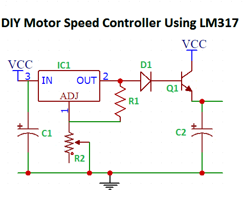 DC Motor Speed Controller Using LM317 Adjustable Voltage Regulator IC