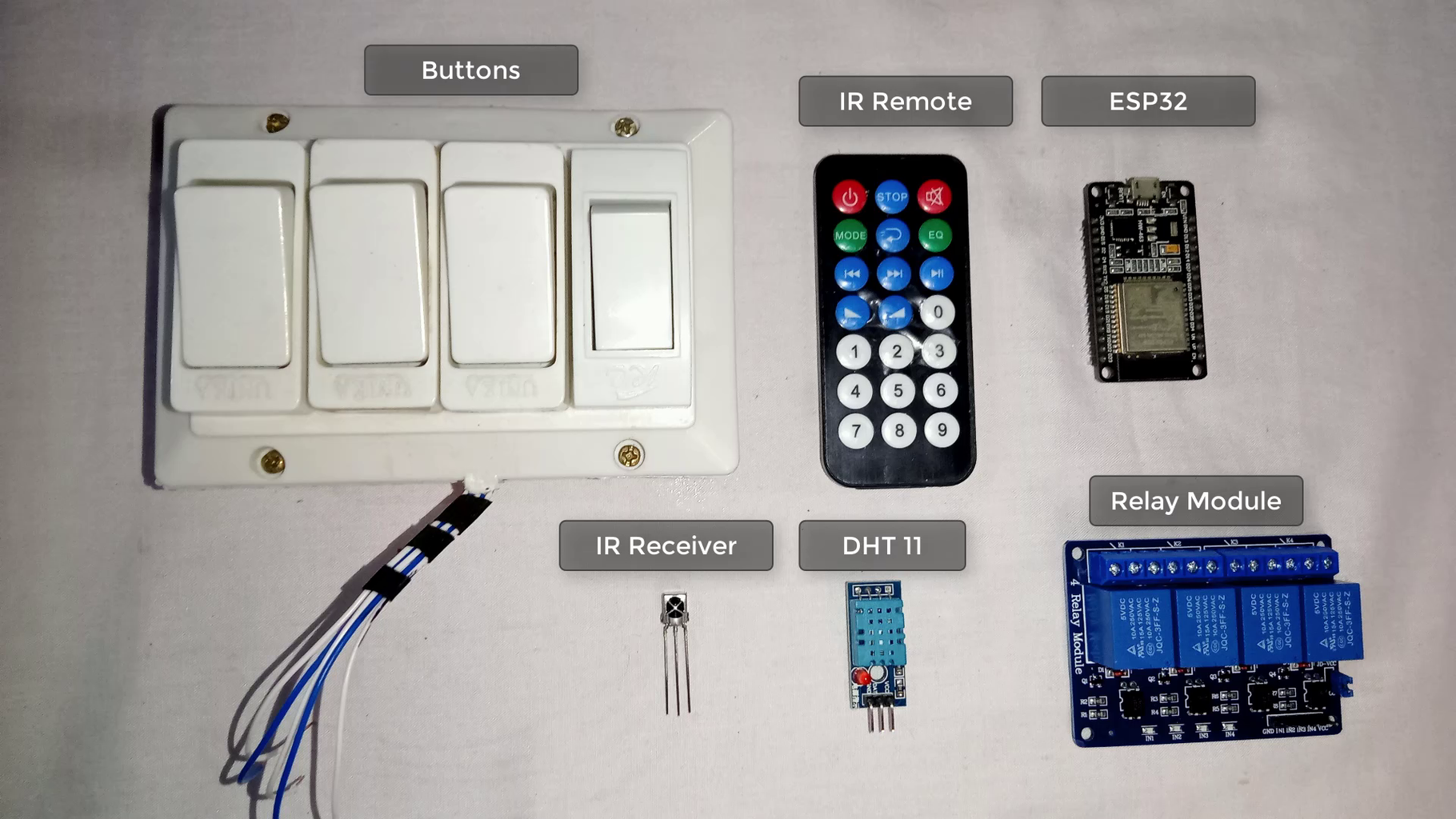 ESP32 Home Automation Project Using IR Remote Control and Blynk IoT Circuit Diagram
