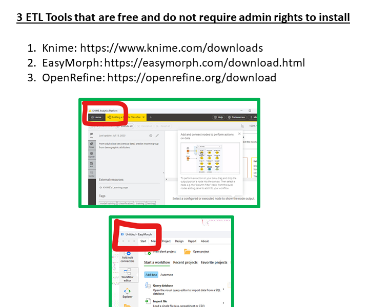 ETL Tools: Free, No Registration, Install Without Admin Privileges
