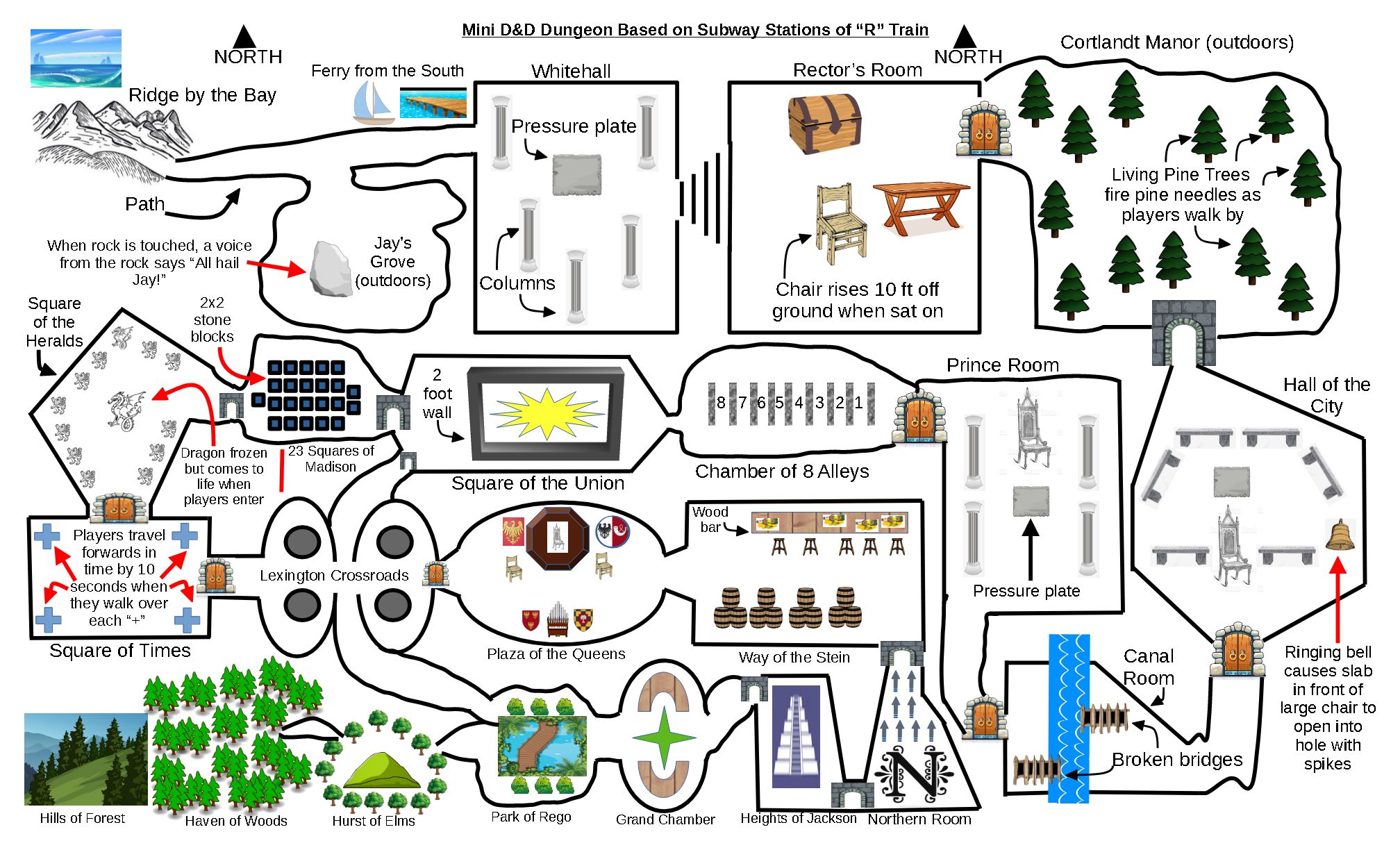 Mini-Dungeon for Dungeons & Dragons Based on "R" Subway Stops in NYC