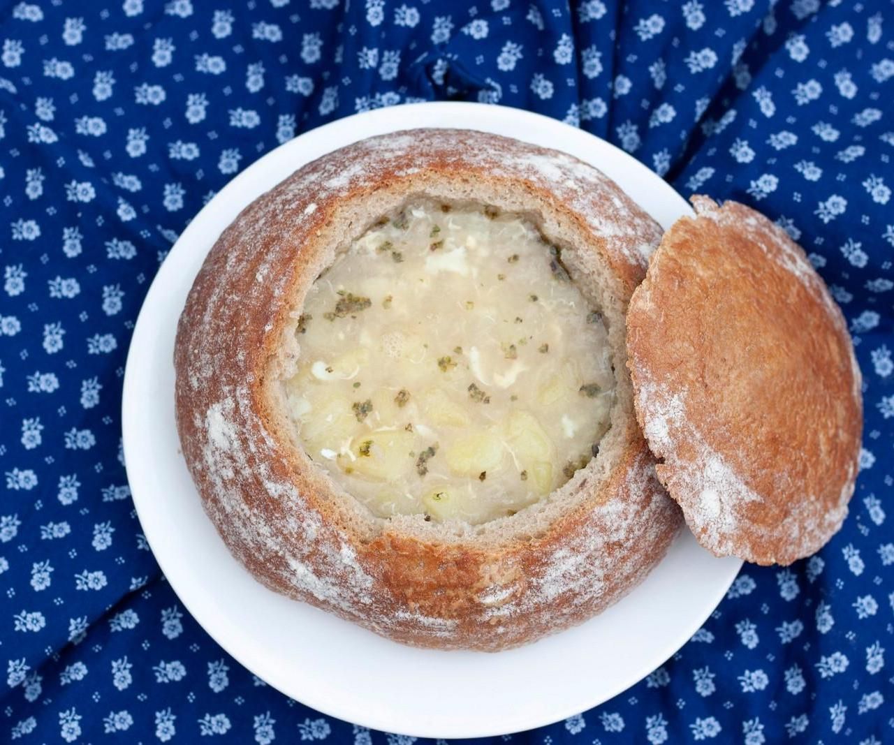 Traditional Czech Garlic Soup Served in Bread (with Pictures