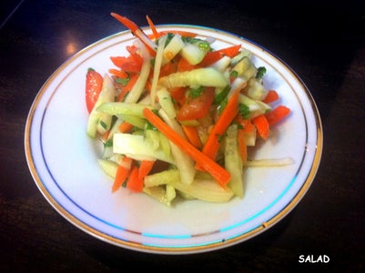 Potato Heart Dumplings in Spicy Curry, Steamed Basmati Rice, Salad and Rosemary Avocado Sorbet - Vegetarian Date Night Dinner