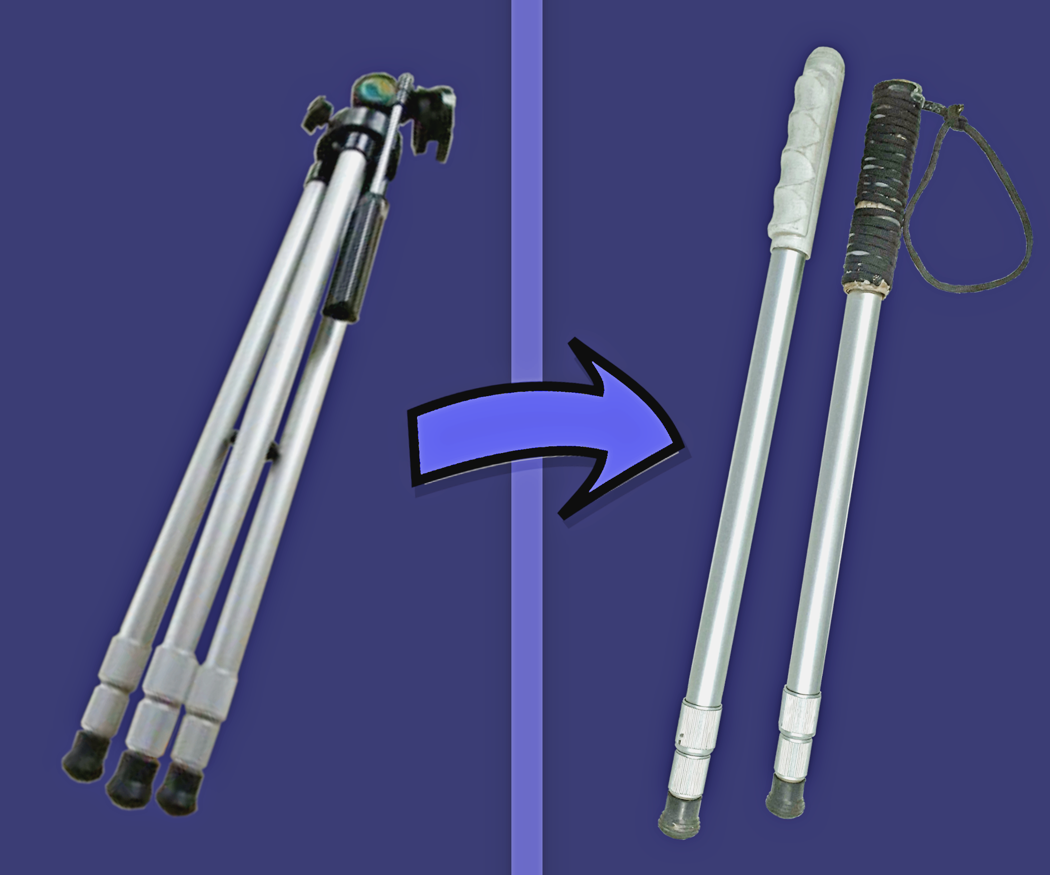 Collapsable Walking Stick From Old Tripod