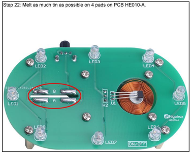 Melt As Much Tin As Possible on 4 Pads on PCB HE010-A.