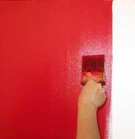Using Liquitex Basics Cadmium Red Acrylic Paint and Wide Strokes, Paint on the Background Color