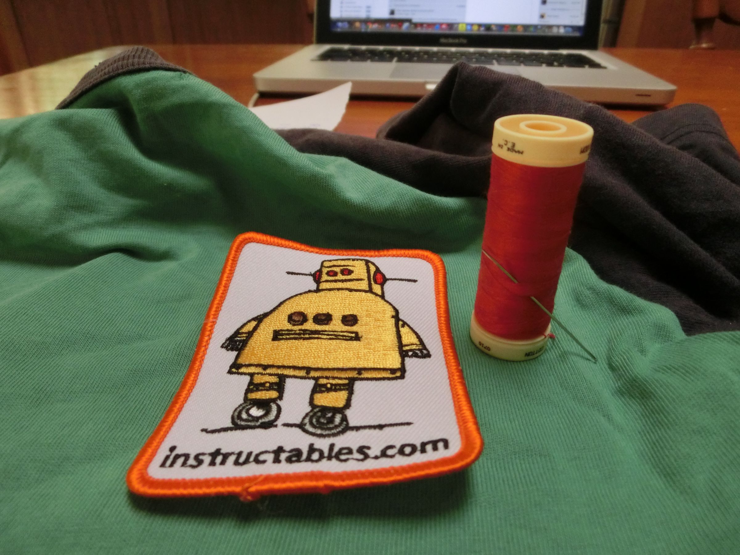 stitching on a Instructables patch.