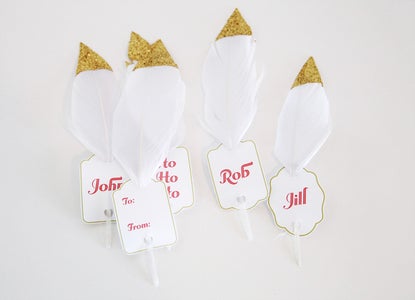Holiday DIY: Gold-dipped Feather Gift Tags
