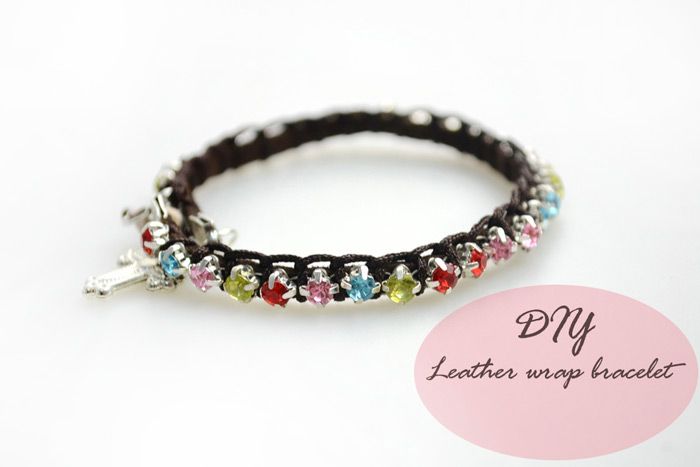 How to Make Beaded Leather Wrap Bracelet With Shinning Rhinestone Bead
