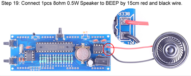 Connect 1pcs 8ohm 0.5W Speaker to BEEP by 15cm Red and Black Wire
